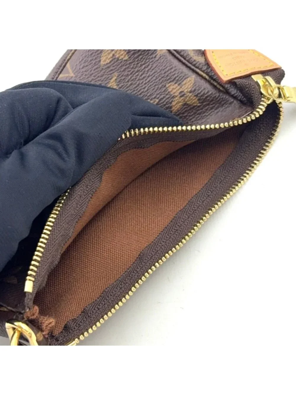 Louis Vuitton Mini Pochette Accessoires Monogram Leather Brown Handbag Gold